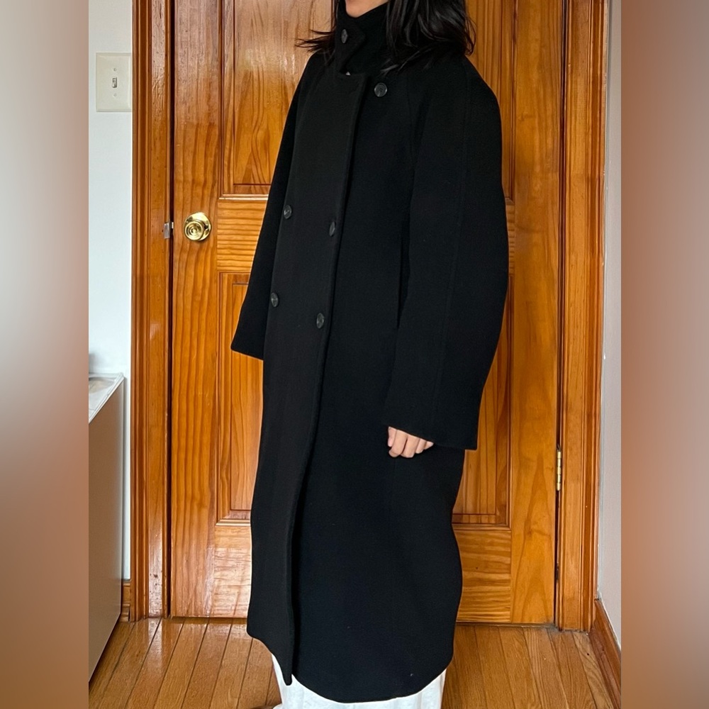 COS Women’s Oversized Double-breasted Wool Long Coat in Black - Picture 8 of 11